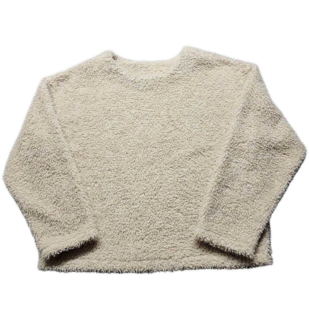Uniqlo Sweater Womens Medium Cream Sherpa Fleece Lined‎ Crew Neck Long Sleeve